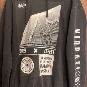 H&M Divided Hoodie Mens Medium Black Graphic Doppler Effect Sweatshirt